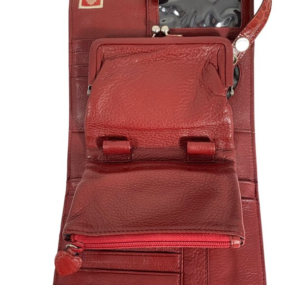 Brighton Oxblood Embossed Croc Leather Organizer Trifold Crossbody Bag EUC - Picture 9 of 14